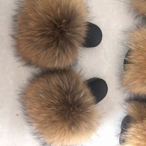 X-Large raccoon fur slides